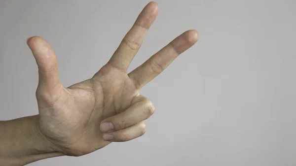 Left Female Hand Shows Three Fingers White Background Symbol Serbia — Stock Photo, Image