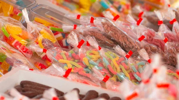 Packed Colorful Diverse Sweets Bags Street Sale — Stock Photo, Image