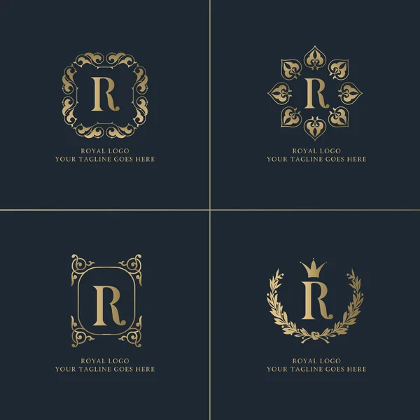 Altın R harfi Royal logolar — Stok Vektör