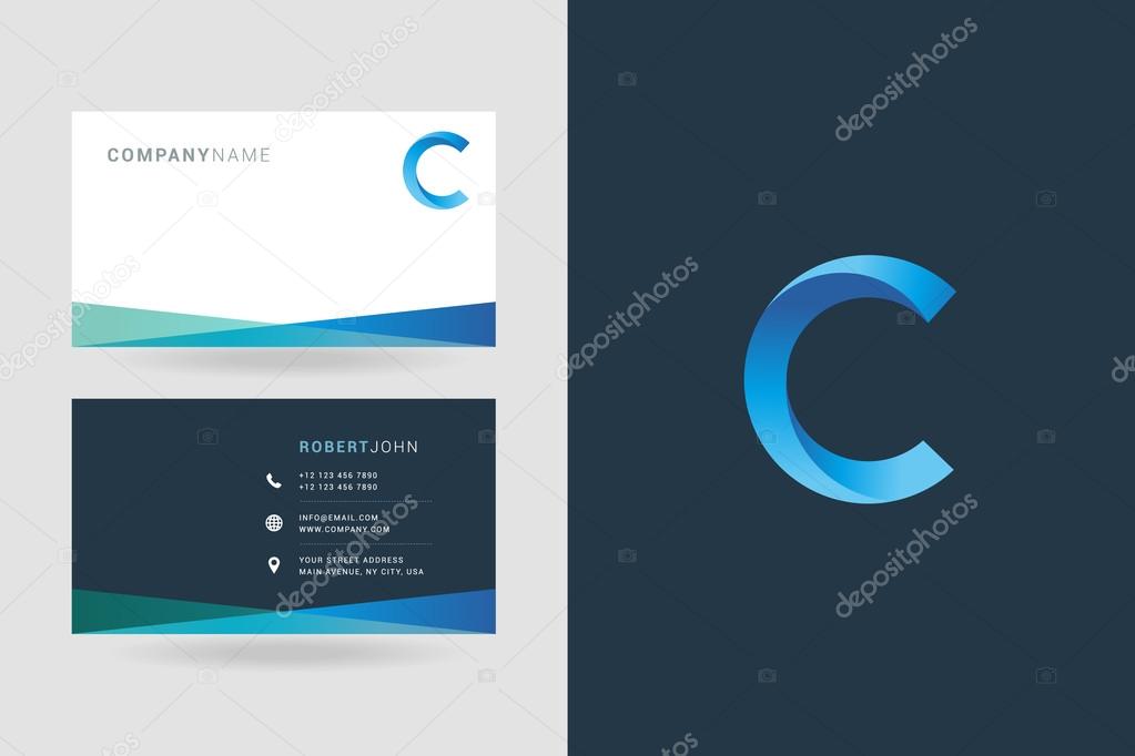 C Letter Logo Icon with Business Cards Template Vector
