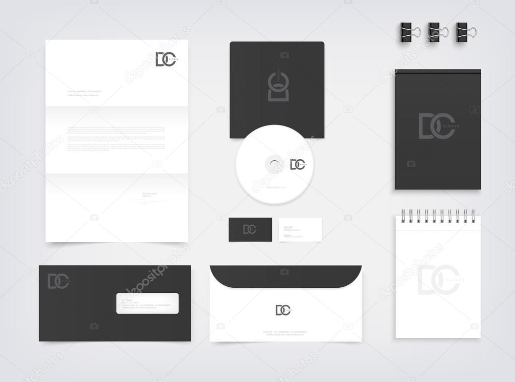 DC letters logo with branding mockup, stationery presentation templates vector