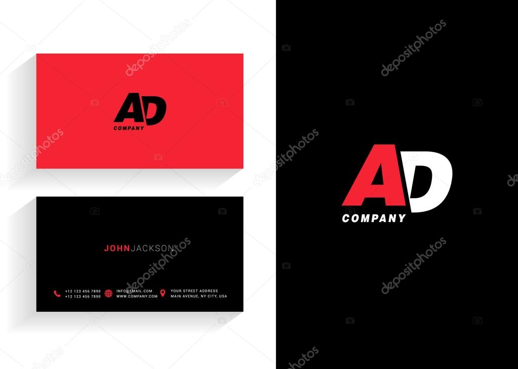 AD Joint Letters Company Logo with Business Cards Template Vector