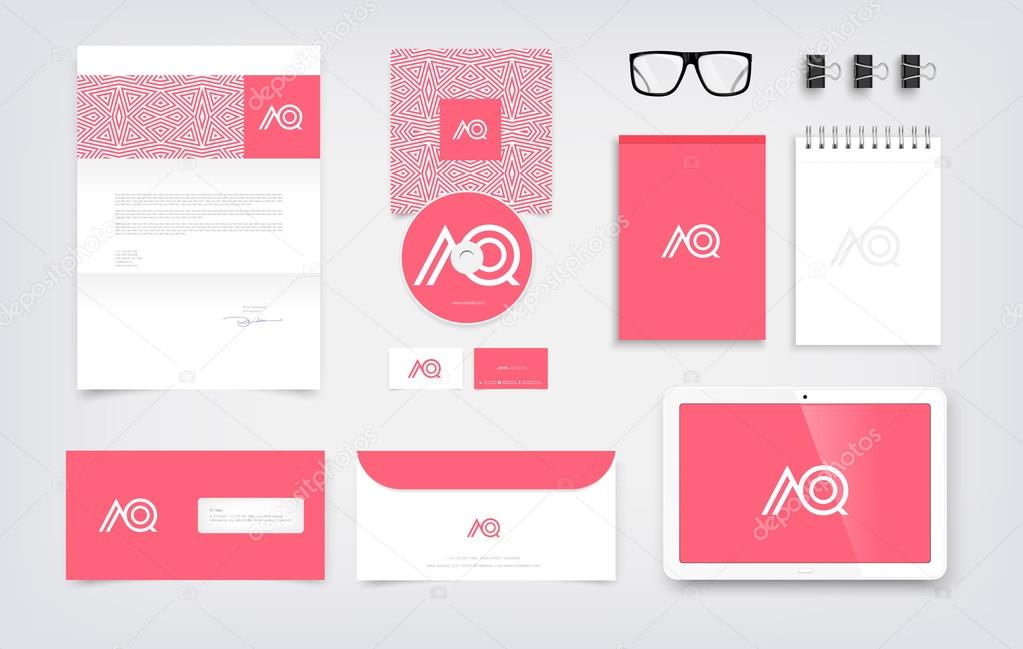 A & Q letters logo with branding mockup, stationery presentation templates vector