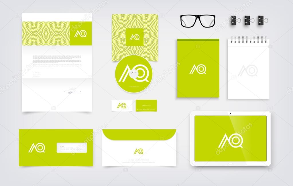 A & Q letters logo with branding mockup, stationery presentation templates vector