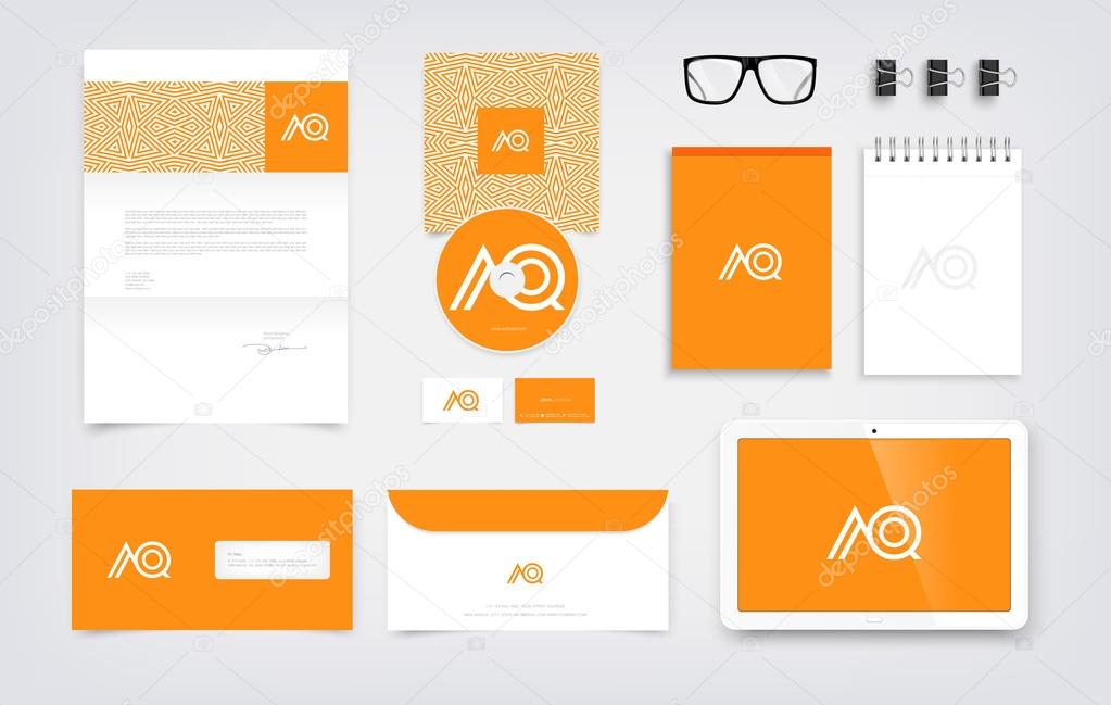 A & Q letters logo with branding mockup, stationery presentation templates vector