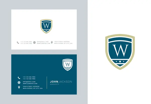 Logotipo W Carta con tarjetas de visita — Vector de stock