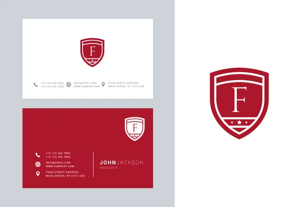 Logotipo F Carta con tarjetas de visita — Vector de stock