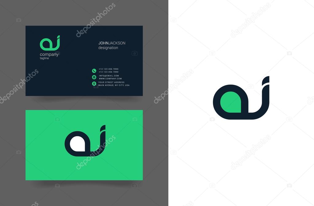 A & J Joint Letters Logo with Business Cards Template Vector