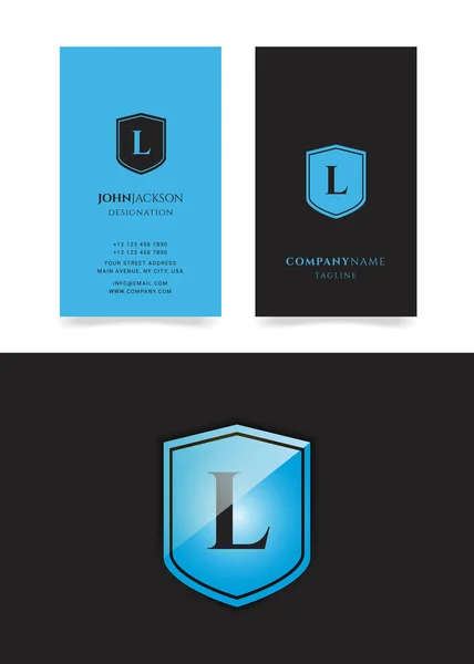 L logotipo carta no escudo —  Vetores de Stock