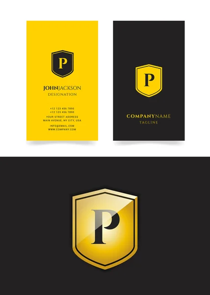 P logotipo carta no escudo —  Vetores de Stock