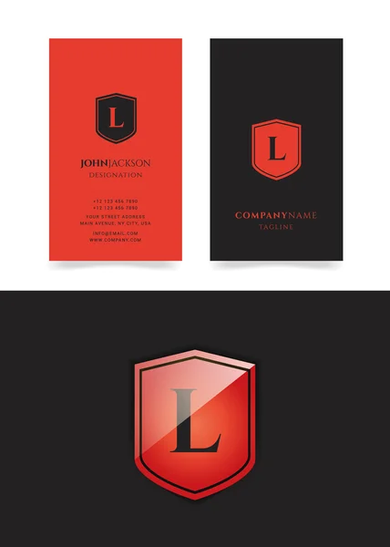 L logotipo carta no escudo —  Vetores de Stock