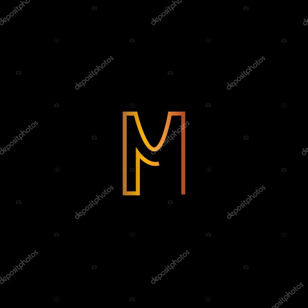 M golden letter logo icon on black background. vector