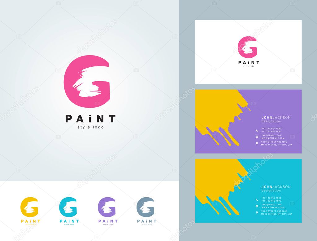 Letter G logo, Icon, Painted with a dry brush, Splash Brushed style letter, with Business Card Template. Vector.