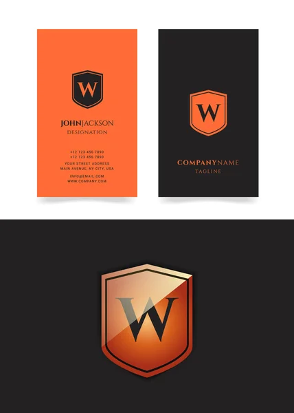 W logotipo carta no escudo —  Vetores de Stock