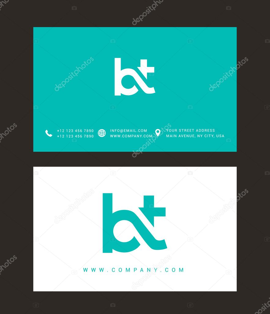 B and T Letters Logo, with Business Card Templates. Vector