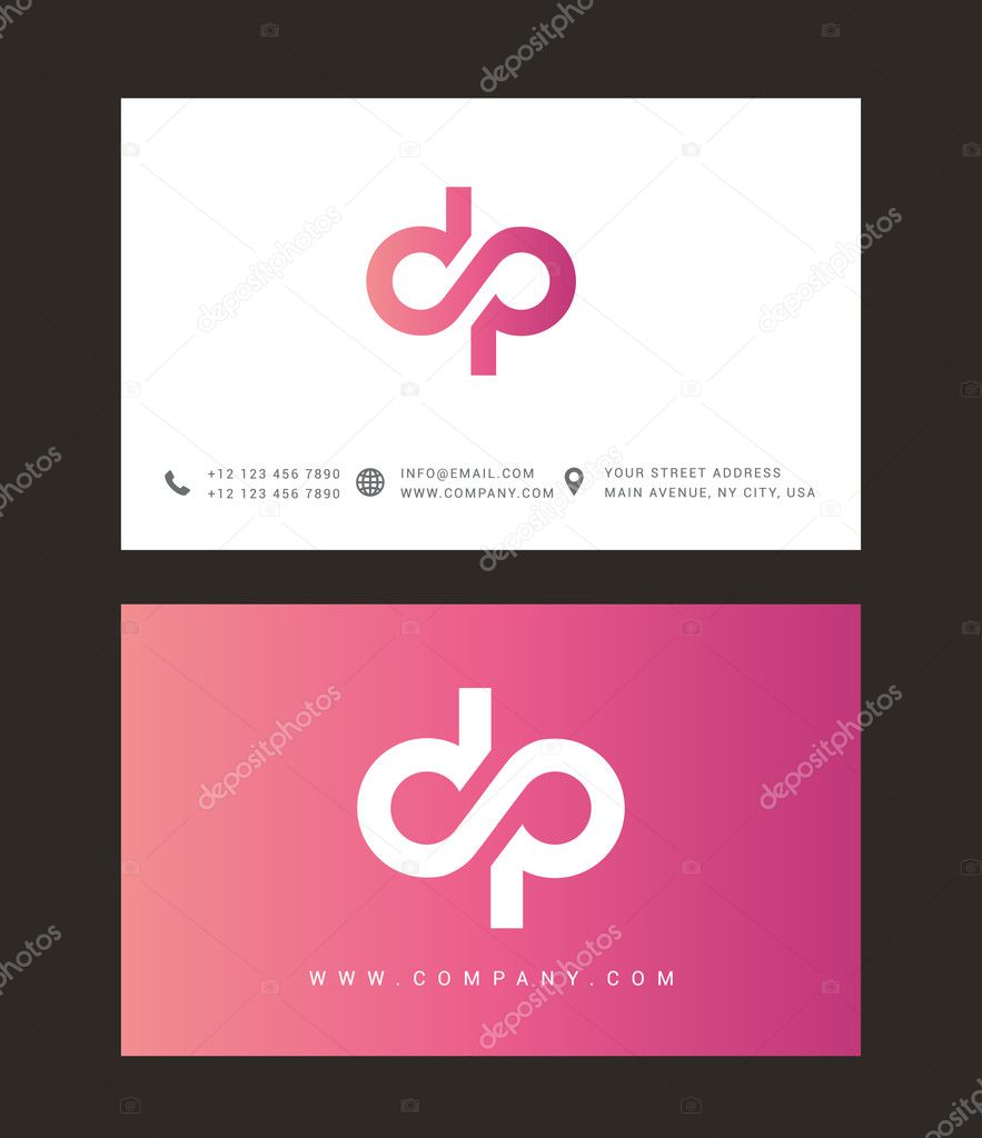 D and P Letters Logo, with Business Card Templates. Vector
