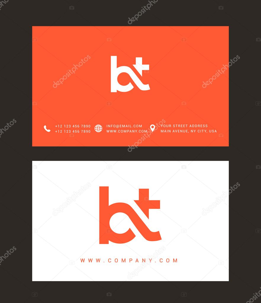 B and T Letters Logo, with Business Card Templates. Vector