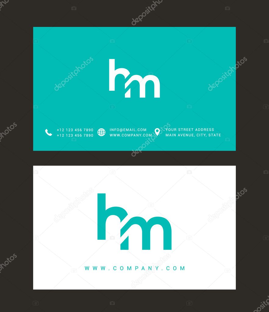 H and M Letters Logo, with Business Card Templates. Vector
