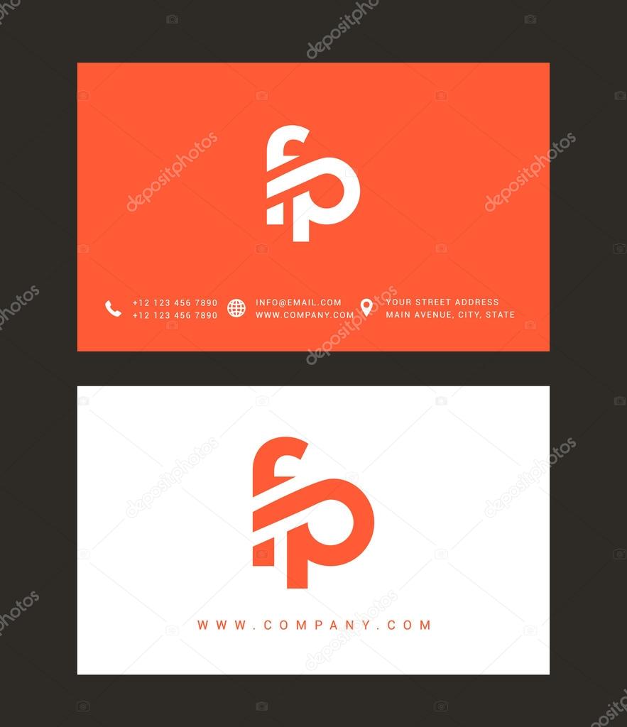 F and P Letters Logo, with Business Card Templates. Vector