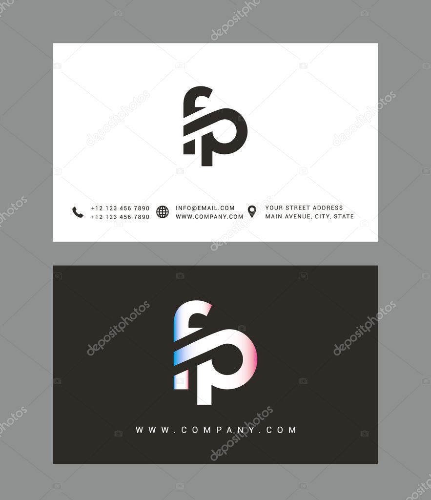 F and P Letters Logo, with Business Card Templates. Vector
