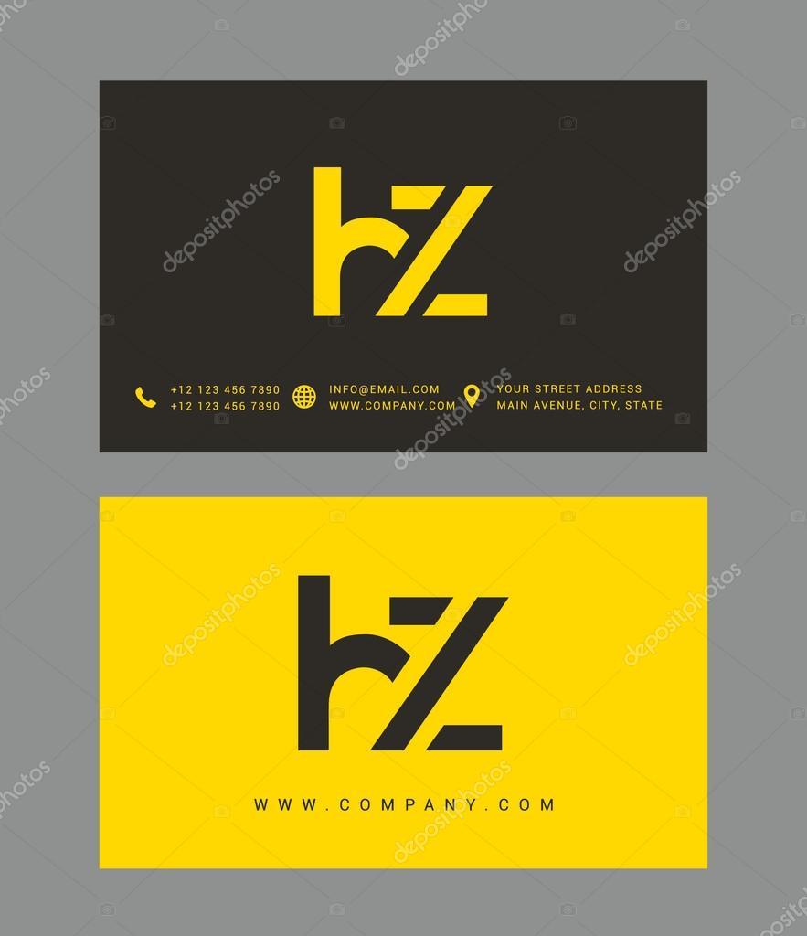 H and Z Letters Logo, with Business Card Templates. Vector