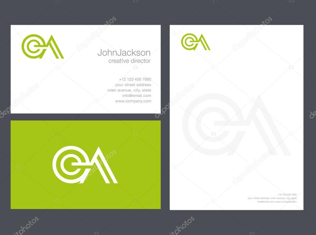 E & A Letter Logo, with Business Card Template Vector illustration