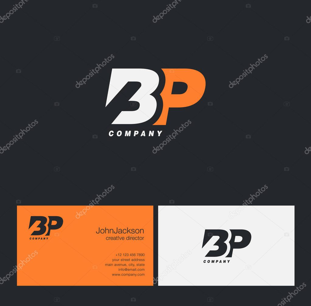 B & P Letter Logo, with Business Card Template Vector illustration