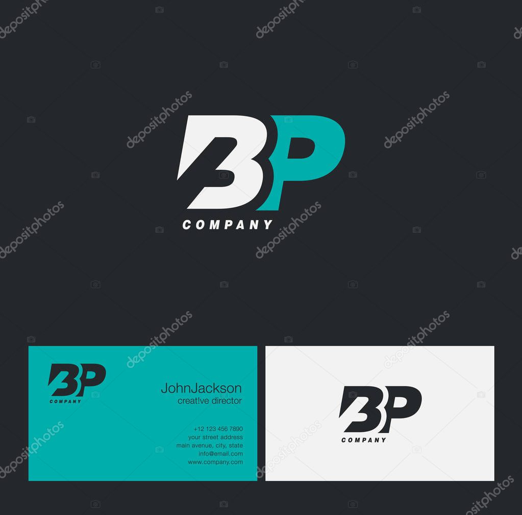 B & P Letter Logo, with Business Card Template Vector illustration