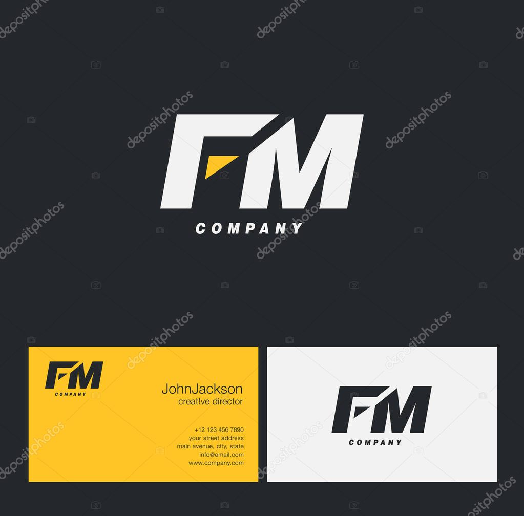 F & M Letter Logo, with Business Card Template Vector illustration