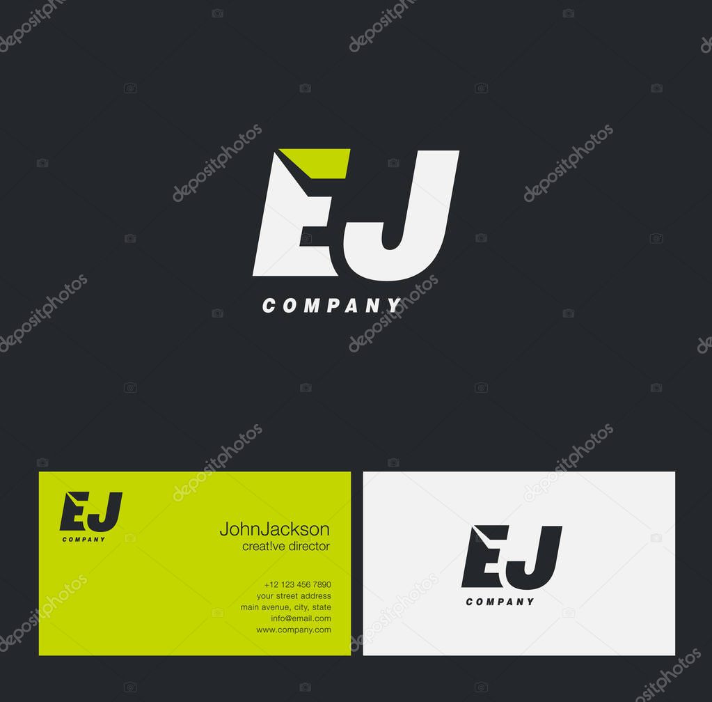 E & J Letter Logo, with Business Card Template Vector illustration