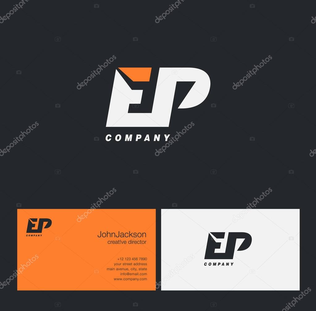 E & P Letter Logo, with Business Card Template Vector illustration
