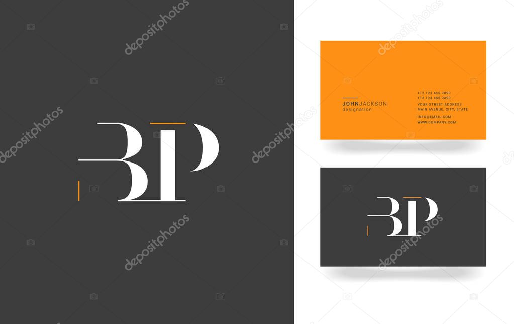 B & P Letter Logo, with Business Card Template Vector illustration
