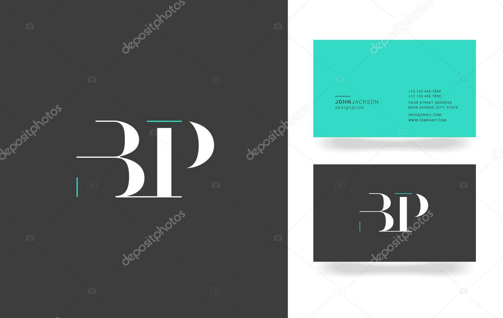 B & P Letter Logo, with Business Card Template Vector illustration