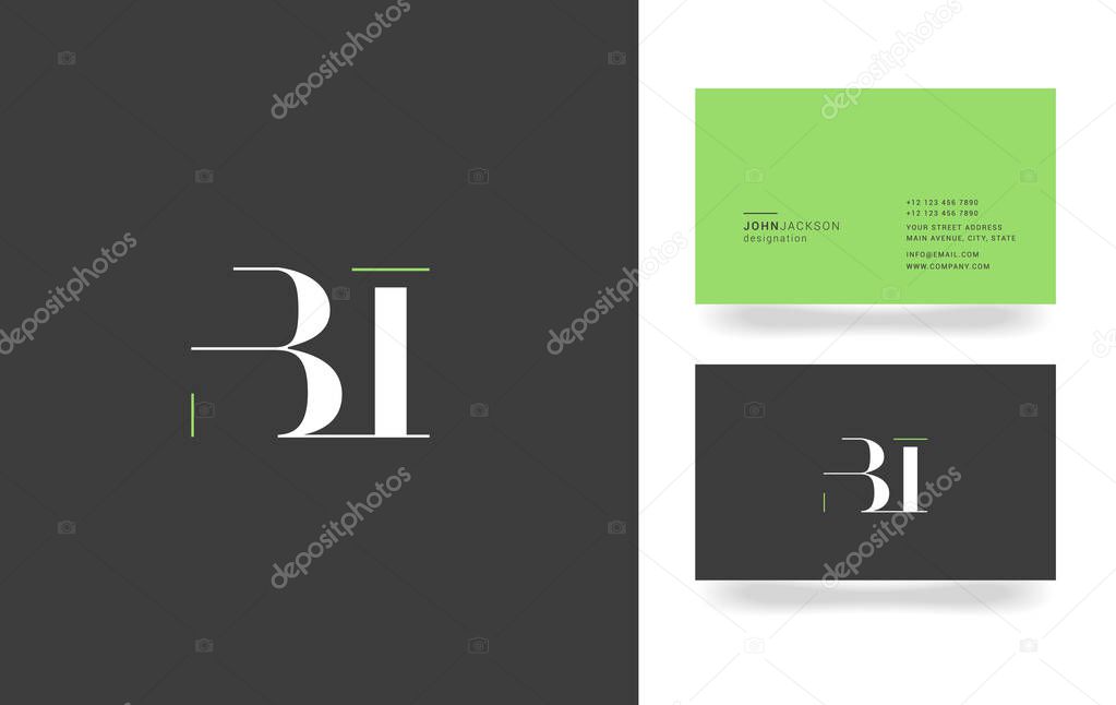 B & I Letter Logo, with Business Card Template Vector illustration