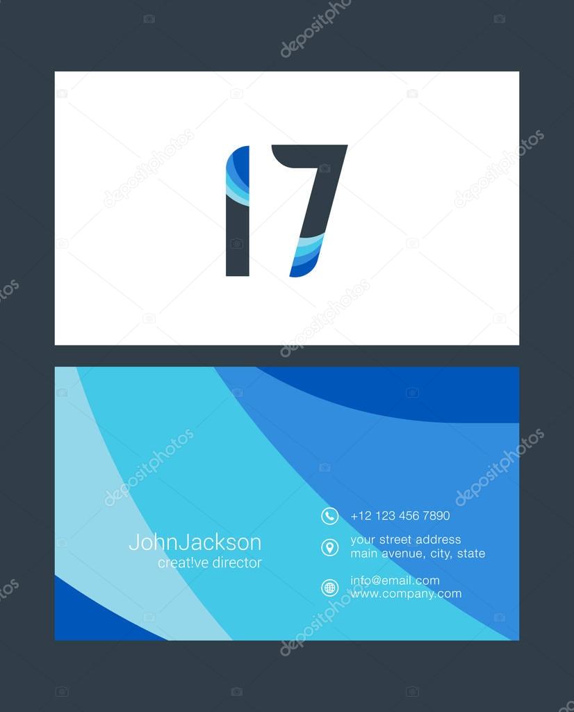 Seventeen sign Logo, with Business Card Template Vector illustration