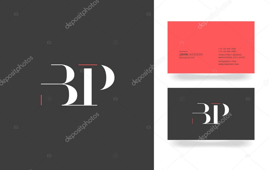 B & P Letter Logo, with Business Card Template Vector illustration