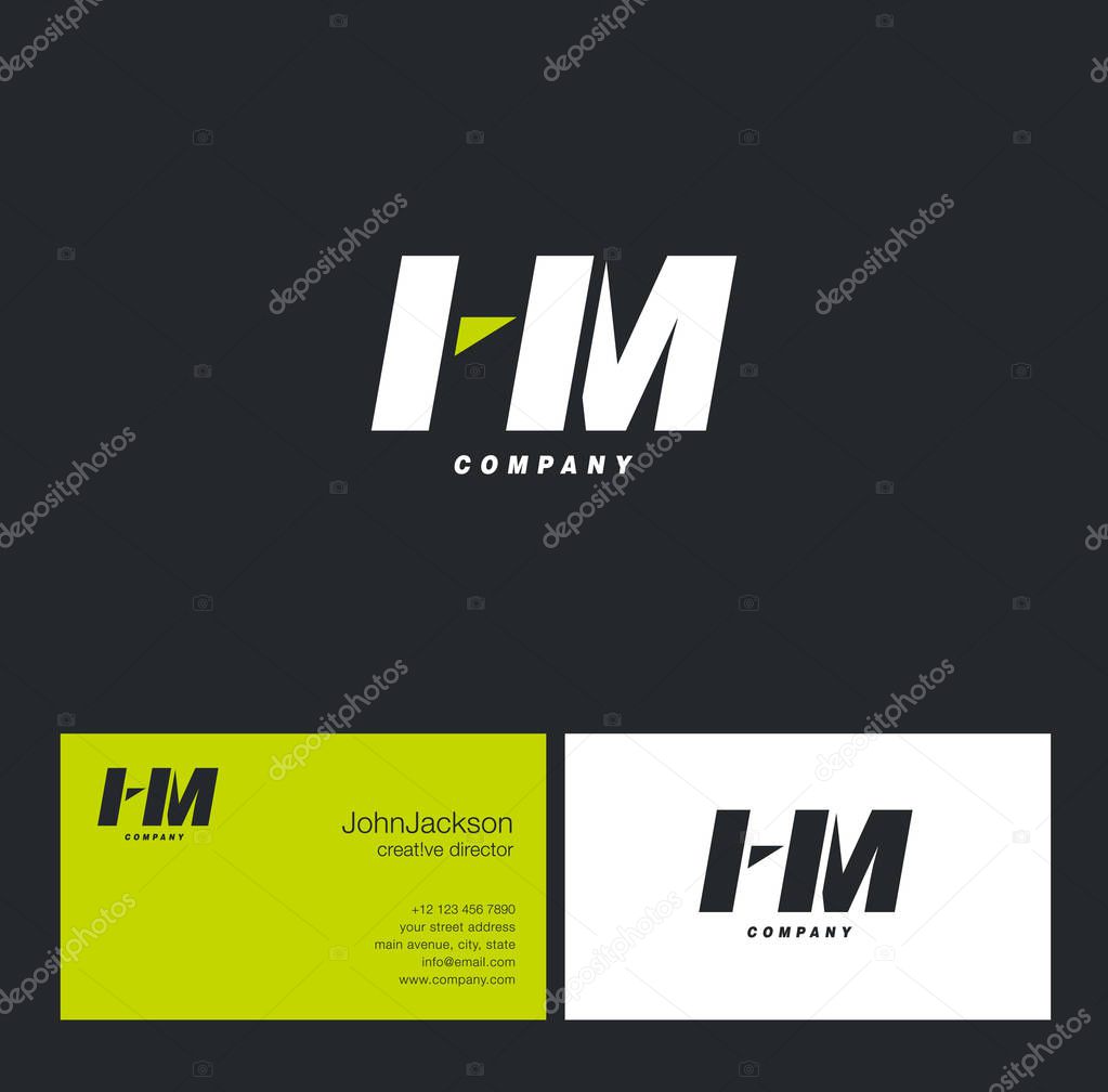 H & M Letter Logo, with Business Card Template Vector illustration
