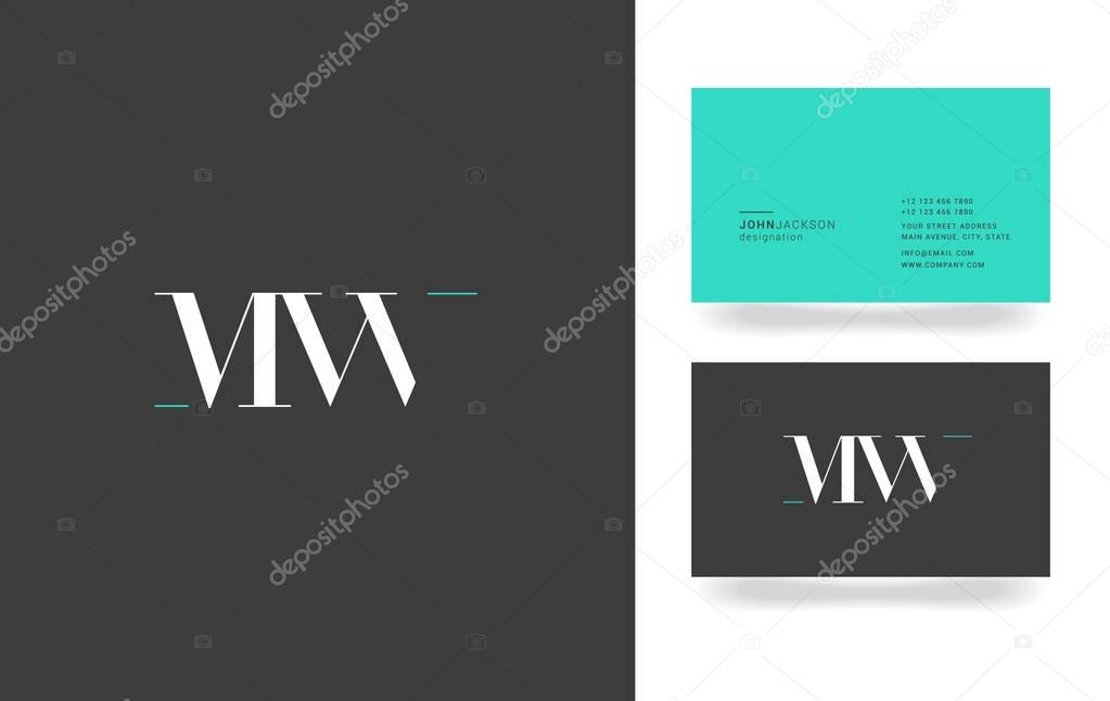 M & W Letter Logo, with Business Card Template Vector illustration