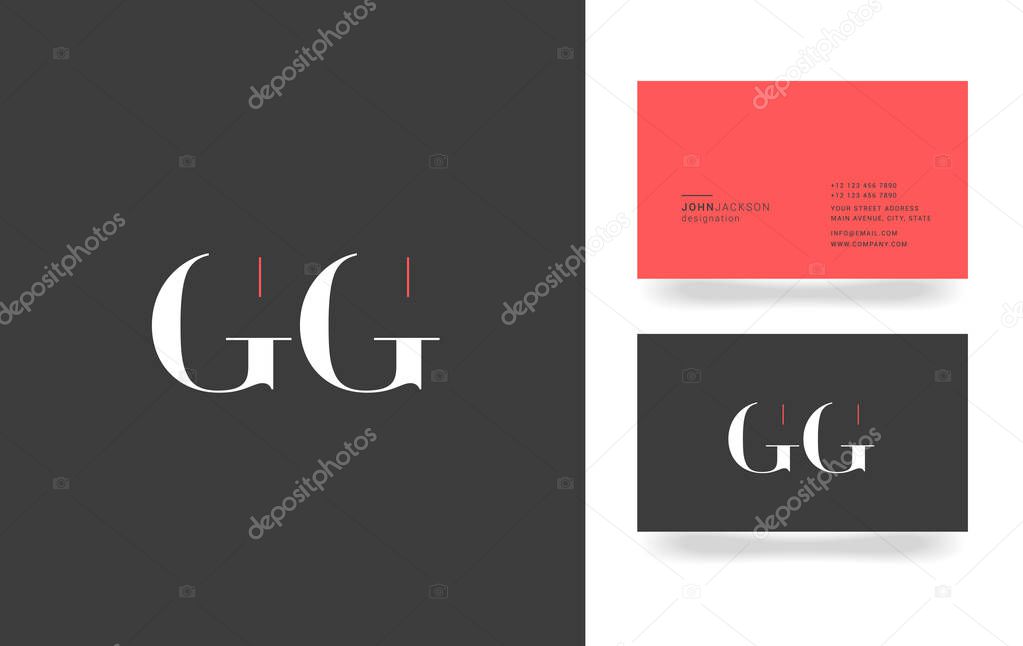 G & G Letter Logo, with Business Card Template Vector illustration