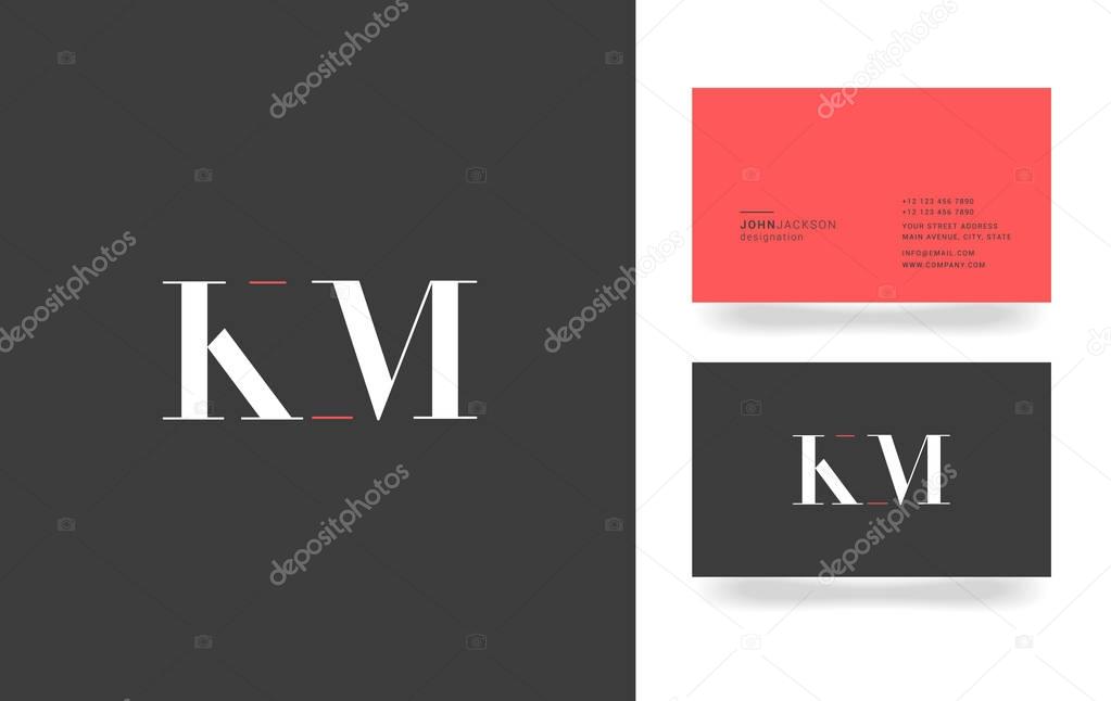 K & M Letter Logo, with Business Card Template Vector illustration
