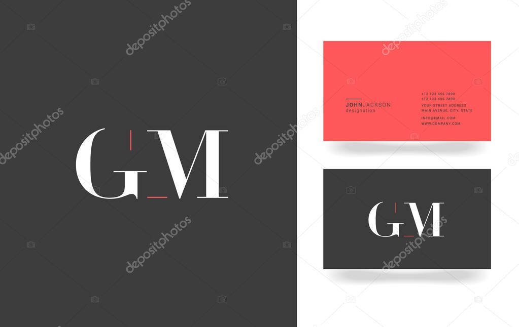 G & M Letter Logo, with Business Card Template Vector illustration