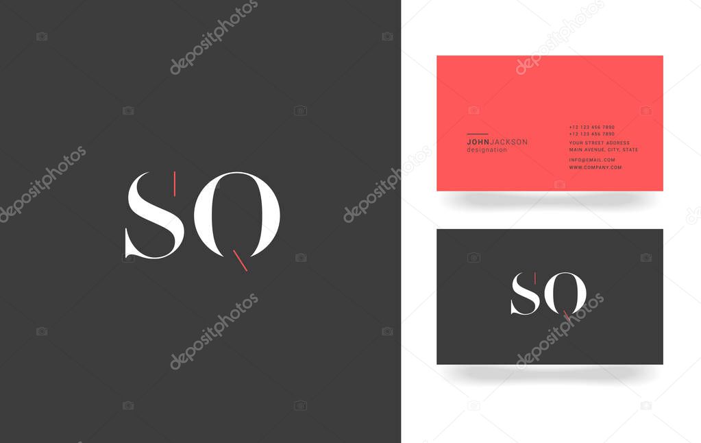 S & Q Letter Logo, with Business Card Template Vector illustration, corporate identity