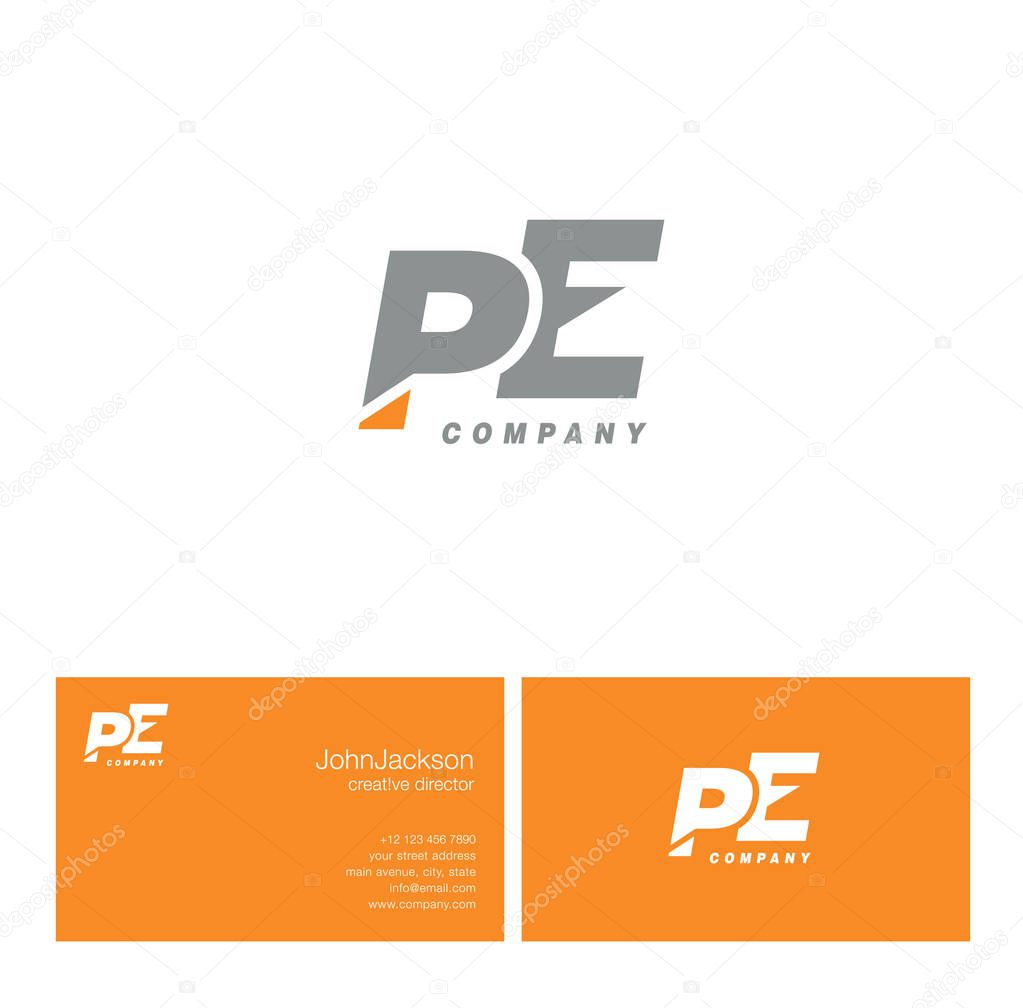 P & E Letter Logo, with Business Card Template Vector illustration