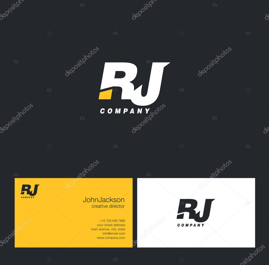 R & J Letter Logo, with Business Card Template Vector illustration