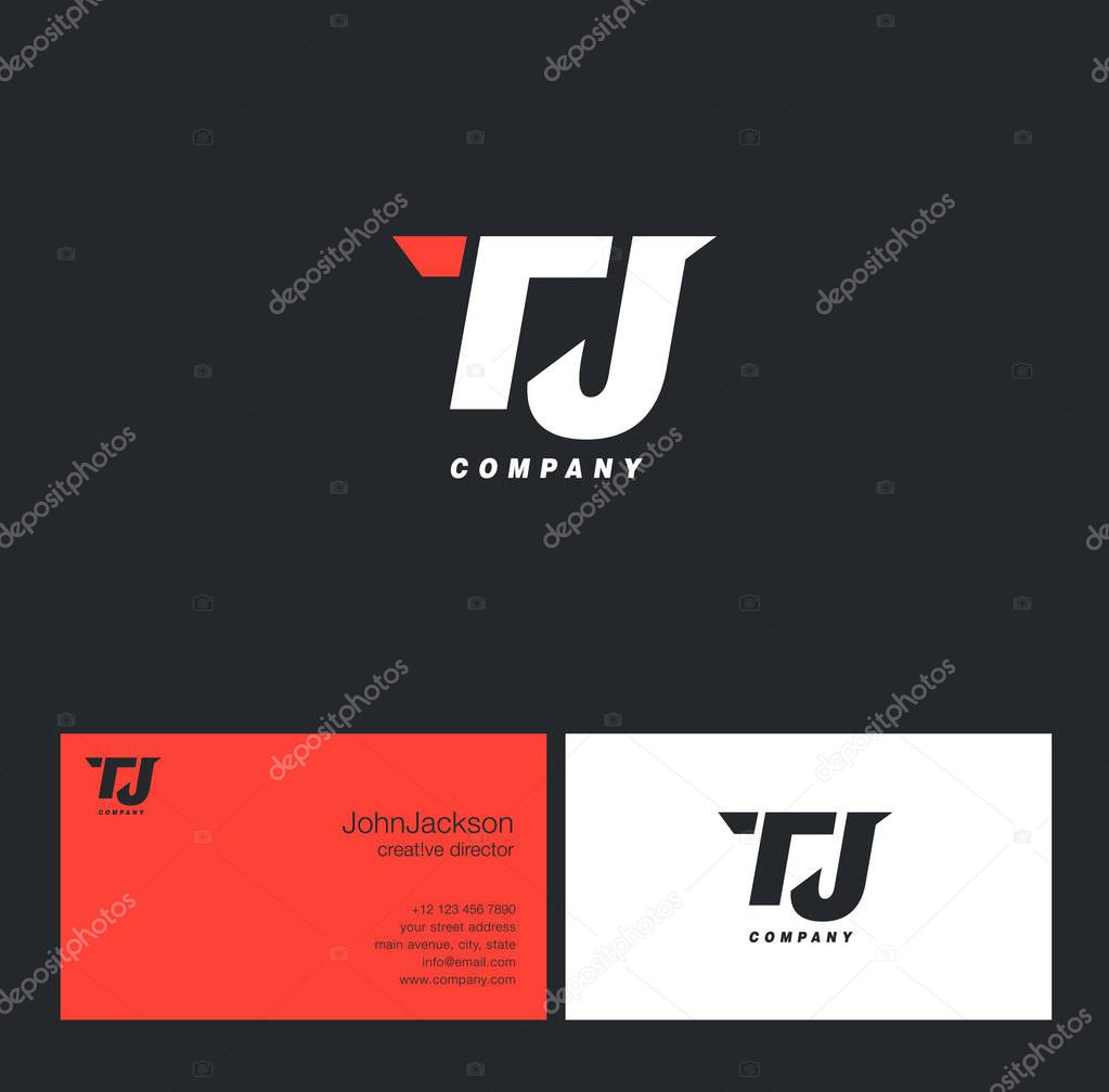 T & J Letter Logo, with Business Card Template Vector illustration
