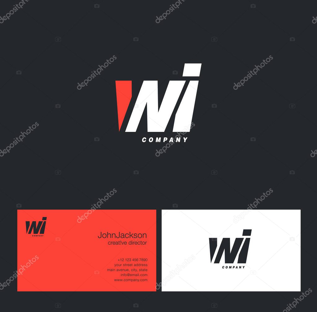 W & I Letter Logo, with Business Card Template Vector illustration