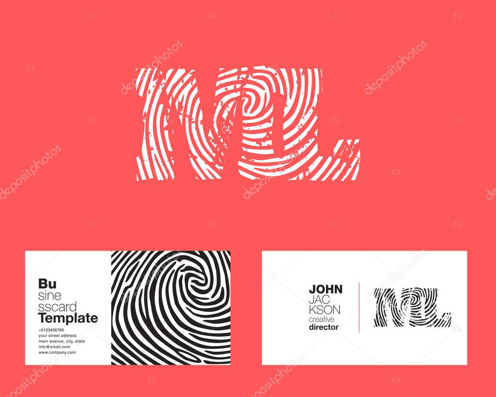 ML Letters Company Logo with finger print sign, with Business Card Template Vector illustration, corporate identity