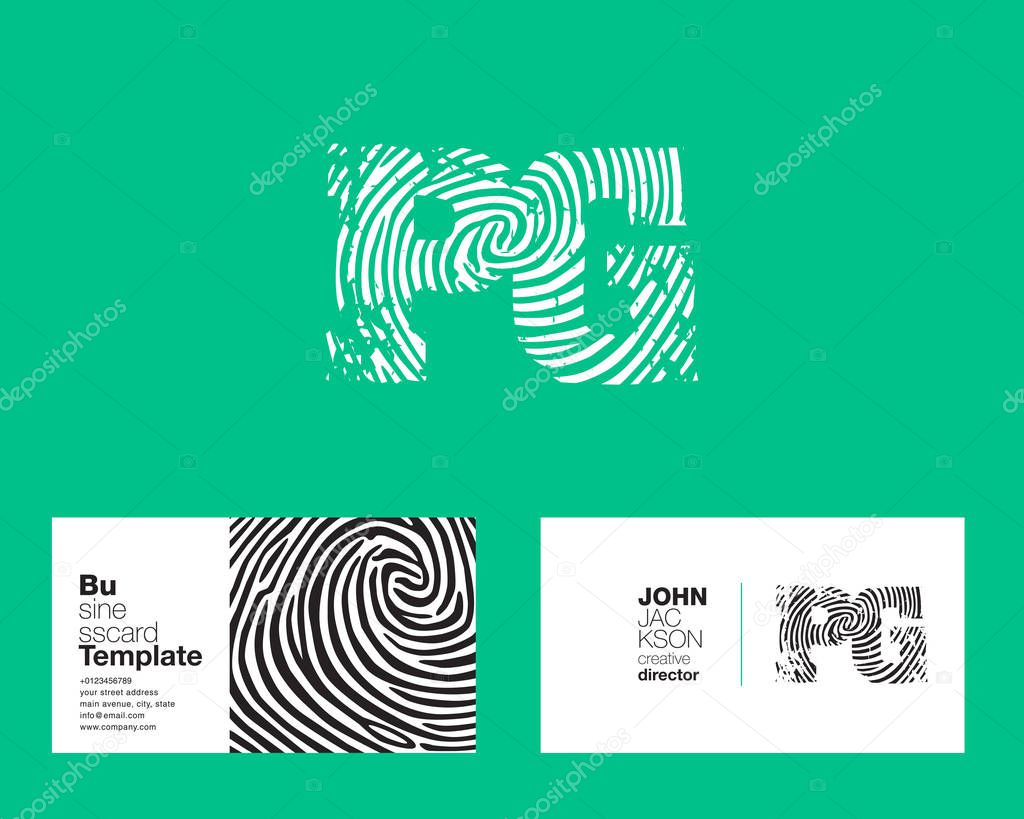 Pg Letters Company Logo With Finger Print Sign With Business Card Template Vector Illustration Corporate Identity Premium Vector In Adobe Illustrator Ai Ai Format Encapsulated Postscript Eps Eps Format