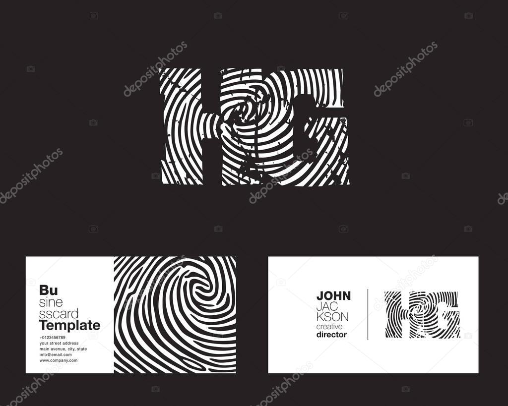 HG Letters Company Logo with finger print sign, with Business Card Template Vector illustration, corporate identity