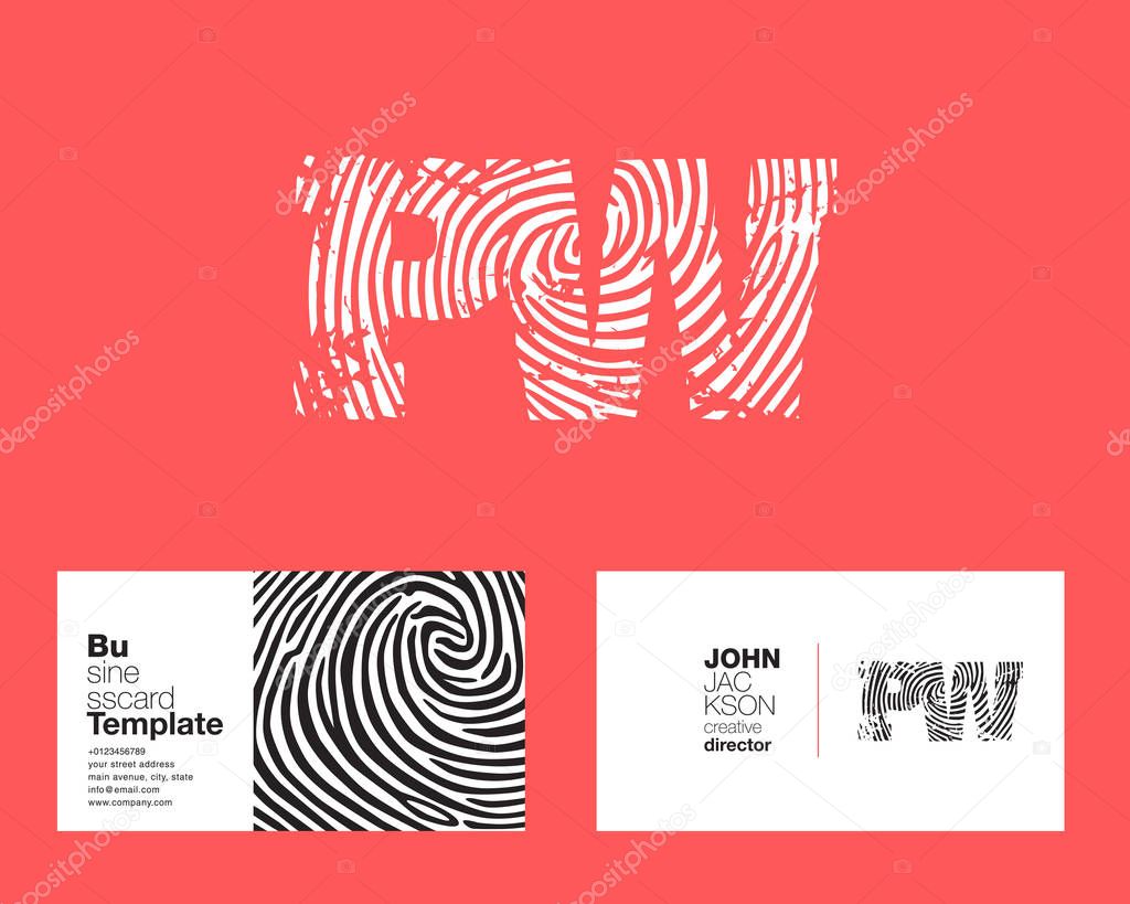 PW Letters Company Logo with finger print sign, with Business Card Template Vector illustration, corporate identity